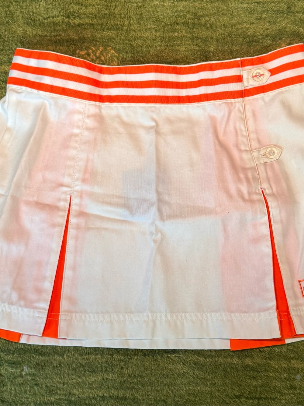 Vintage 2006 Adidas M Originals Trefoil Skirt White Orange Side Slit Button Y2K